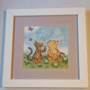 Winnie the Pooh & Tigger Framed & Matted Children's Print, Flowers, Butterflies